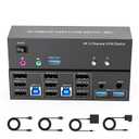 4K KVM Switch 3 Monitors 2 Computers Triple Monitor Displayport and 2 HDMI USB 3.0 KVM Switches 4K@60Hz,Support Extended/Mirror Mode Share 3 USB 3.0 Ports with Desktop Controller, Adapter Included