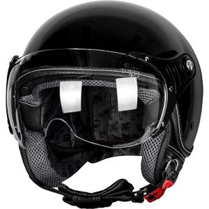 3/4 Motorcycle Helmets Retro Open Face Vespa Scooters Helmet with Clear Visor for Men and Women- DOT Approved (Small)