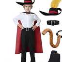 Kids Cat Costume Cosplay Outfits Cape with Hat Tail Belt Boot Covers for Boys Girls Halloween