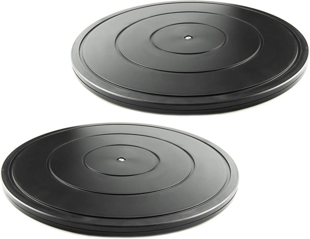 16 Inch Lazy Susan Turntable - Heavy Duty Rotating Swivel Steel Ball Bearings - Flat Base Stand for TV/Computer/Monitor/Arts/Crafts/Bonsai/Statue/Cabinet Organizer (2 Pack/Black)