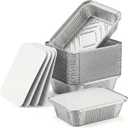 50 Pack Aluminum Pans with Lids - 8.3" × 6.2" Heavy Duty Disposable Foil Containers - 2.25 LB Capacity Aluminum Trays with Cardboard Covers for Baking, Meal Prep, Roasting and Food Storage