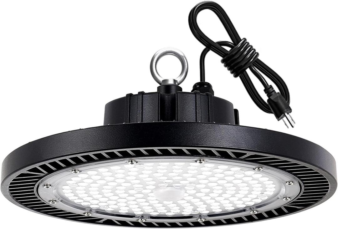 LED High Bay Light, 200W 28000lm 5000K High Bay Led Shop Light with Plug 5' Cable and Hook Ring, UFO High Bay Led Lights for Garage Gym Warehouse Workshop (B-1 PACK)
