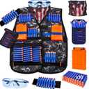 KKONES Kids Tactical Vest Kit for Nerf Guns Series with Refill Darts,Dart Pouch, Reload Clips, Tactical Mask, Wrist Band and Protective Glasses, Toys for 8 9 10 11 12 Year Boys