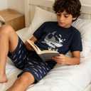 MyFav Big Boys Pajamas 2 Piece Short PJS Cute Cartoon Sleepwear Navy, 10Y