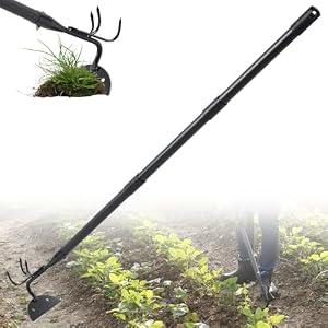 Lilyvane Garden Hoe, 2 in 1 Weeding Hoe and Cultivator Soil Tiller, 66" Long, Heavy Duty Hoe Garden Tool for Weeding, Loosening Soil, Cultivating, Gardening