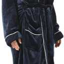 Robes for Women Plush Fleece Bath Robe Shawl Collar Long Robe Nightgown (Medium, Navy)