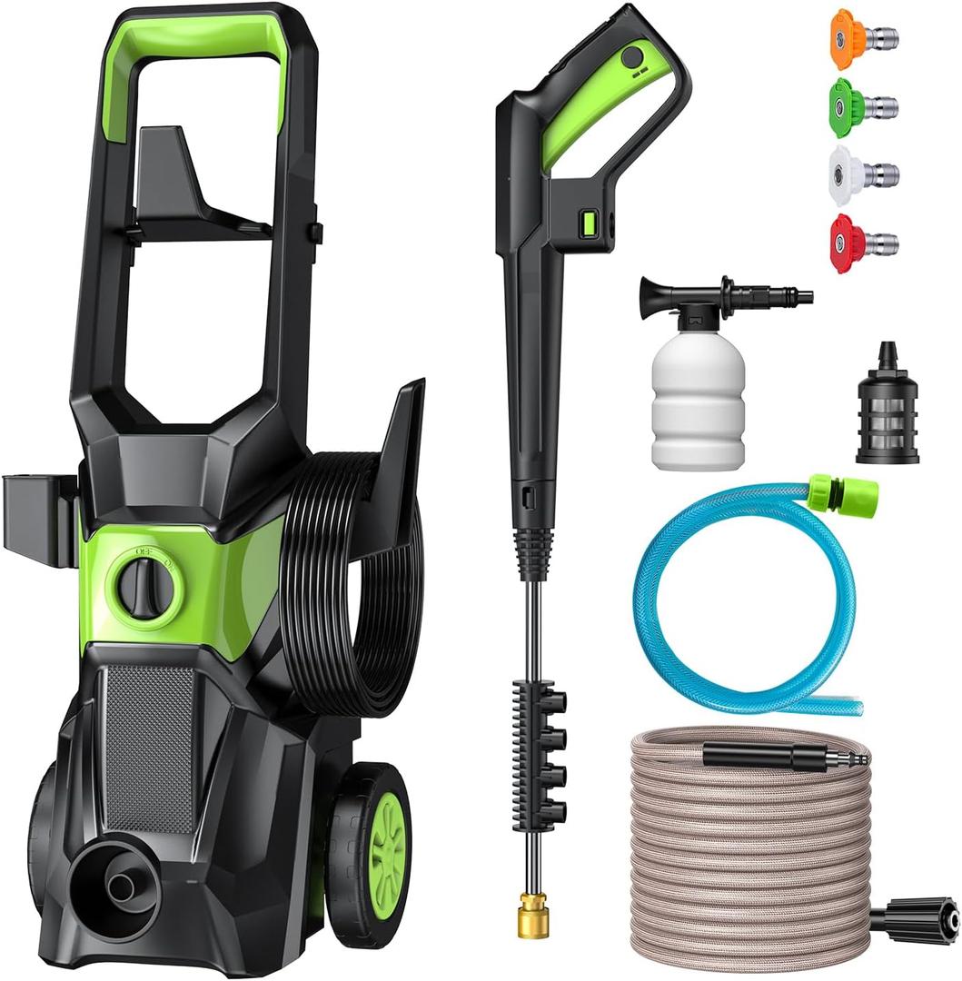 Electric Pressure Washer, 4800PSI Max 3.2GPM High Pressure Power Washer with 4 Quick Connect Nozzles, Foam Cannon, 33FT Outlet Hose, 10FT Inlet, 36FT Power Cord for Car/Patio/Garden/Home Cleaning