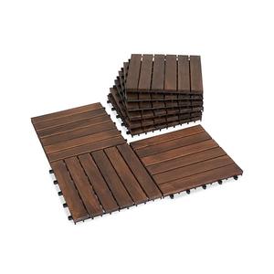 VICTORY RELAX Natural Acacia 12x12 Interlocking Wood Deck Tiles for Balcony, Garden, Patio, Poolside Decor - Waterproof Indoor & Outdoor Flooring - 6 Slats, Round Joints, Pack of 9, Brown Color