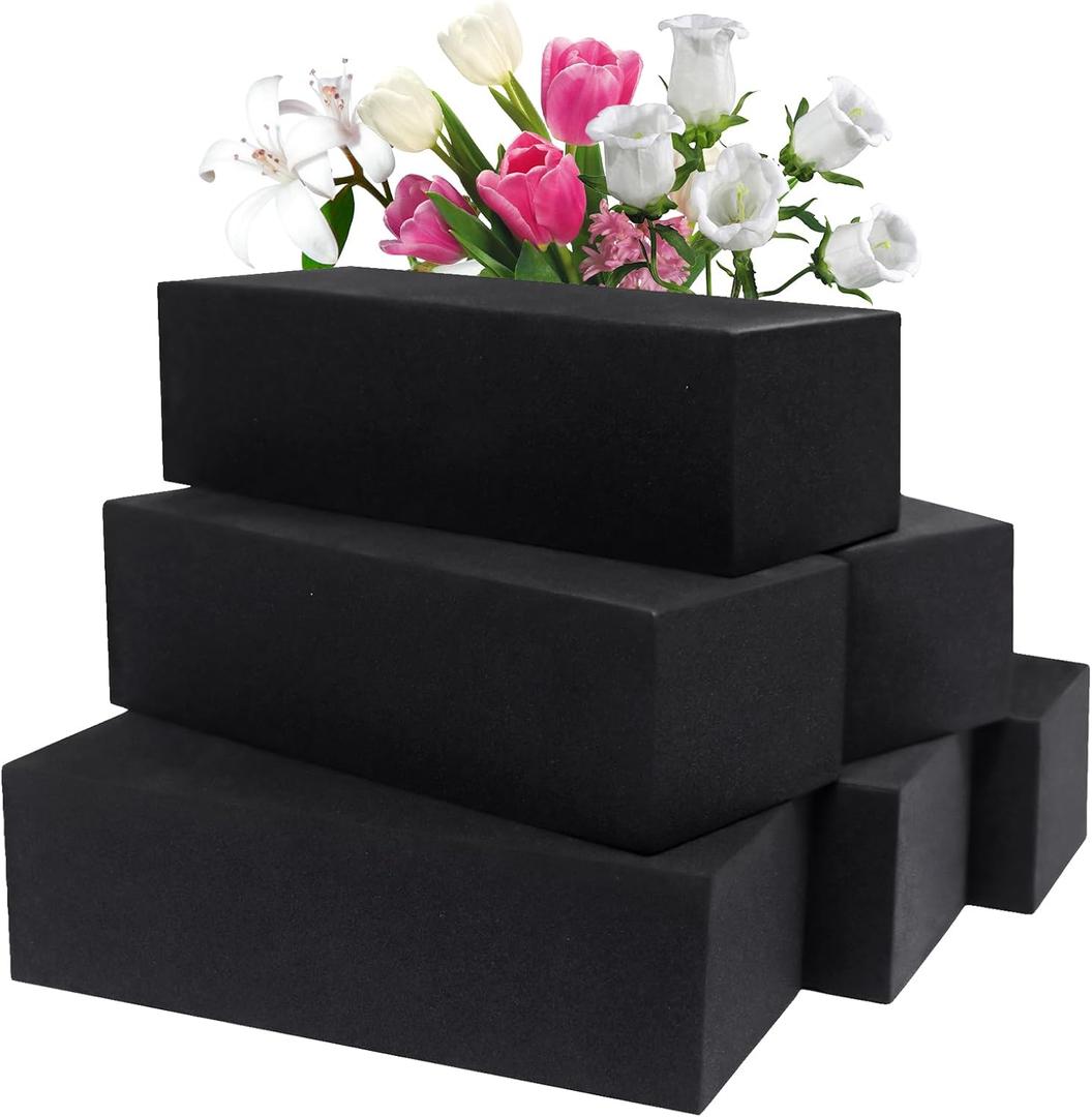 Prashent 6 Pcs Black Floral Foam Blocks for Artificial & Dried Flowers, Reusable & Water Resistant, Easy to Cut and Shape, Ideal for Home, Wedding, Events & DIY Crafts, 7.8 L x 3.5 W x 2.4 H