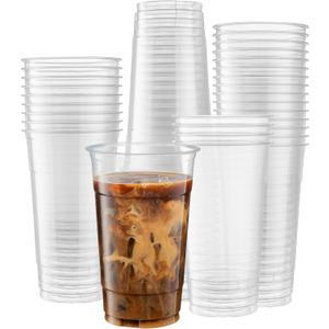 Crystal Clear PET Cups for Iced Coffee,Milkshake, Cold Drinks, Slush, Smoothy's, Slurpee, Ice cream, Dessert, Party's, Plastic Disposable Cups (50, 32 oz)