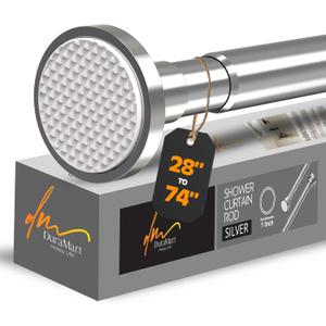 Silver Shower Curtain Rod Spring Tension, Stainless Steel Tension Curtain Rods No Drilling Required, Rust Free Shower Rods for Bathroom, Non-Slip Shower Tension Rod, Adjustable Curtain Rod (28 - 74)
