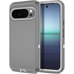 I-HONVA for Google Pixel 10 Pro XL Case Shockproof Dust/Drop Proof 3-Layer Full Body Protection [Without Screen Protector] Rugged Heavy Duty Cover Case for Google Pixel 10 Pro XL,Grey/White