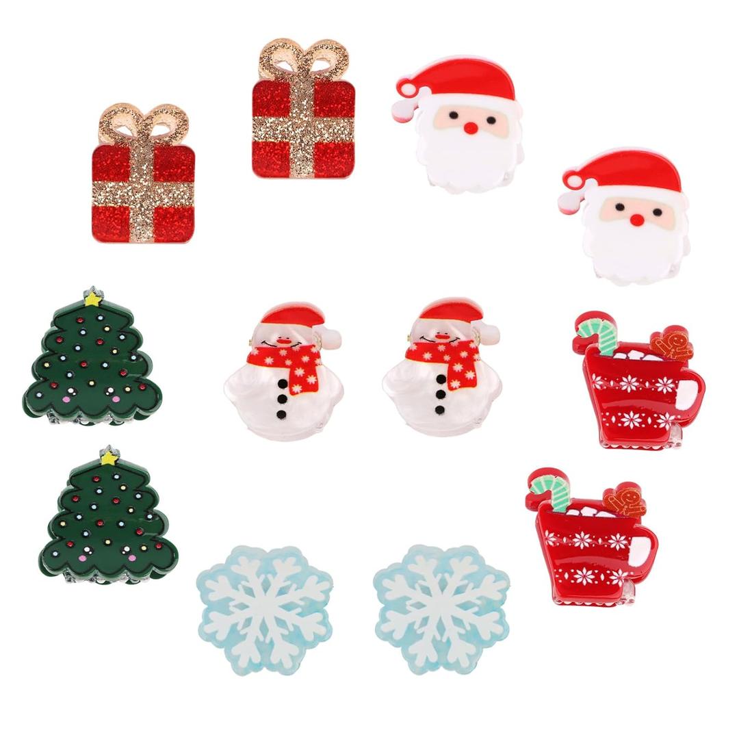 12 Pcs Cute Mini Small Christmas Hair Clips Cup Snowman Snowflake Christmas Tree Hair Clip Hair Accessories for Girls Women