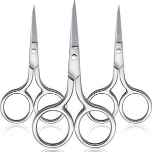 Mudder 3 Pack Small Nose Scissors Facial Hair Trimming Mini Beauty Stainless Steel Grooming Pointed Scissor for Grooming Eyebrows, Nose, Mustache, Beard (Silver)