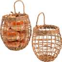 Elsjoy Set of 2 Hanging Onion Basket, Wall Mount Small Wicker Baskets for Food Storage, Woven Rattan Basket for Kitchen, Pantry, Home Decor