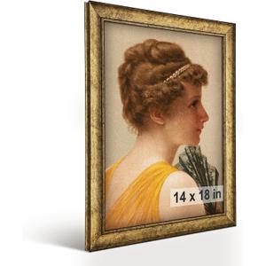 HLiWEGNS Antique Gold 14x18 Frame Poster Frame with Aged Gold Finish Picture Frame for 14 x 18 Artwork, Canvas Prints, Puzzles, and Wall Decor