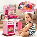 DRAMATION Kids Kitchen Playset, 27.1 Inches Play Kitchen with Sound and Light, Kitchen Set for Toddlers 1-3 3-5, Cooking Stove, Play Sink and Kitchen Accessories, Toy Kitchen (Pink), 20.9 inches x 8.9 inches x 27.2 inches