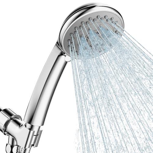 High Pressure Handheld Shower Head,5 Functions Powerful Water Spray Showerheads against Low Pressure Water Flow with Stainless Hose and Adjustable Mount, Chrome