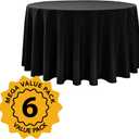 6-Pack Black Round Tablecloths, 120 Inches, Stain-Resistant Polyester for 5-6 Ft Round Tables - Washable Table Covers for Weddings, Banquets, Birthday Parties, Events