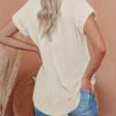 siliteelon Linen Shirts for Women Button Down Shirts Short Sleeve Cotton Collared V Neck Solid Casual Blouses with Pocket (Beige, L)