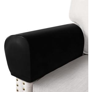 PU Leather Armrest Covers for Sofa Couch Arm Slipcover Set of 2 Stretch Armchair Cover Washable Anti Slip Furniture Protector for Sofas Chairs Recliner Waterproof Spandex Fabric (Medium, Black)