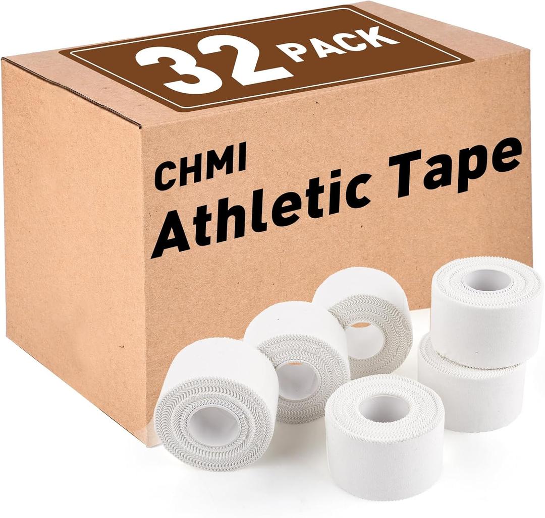 CHMI Athletic Tape,White Sports Tape (32 Pack), 320 Yards Rolls Very Strong Easy Tear NO Sticky Residue Best Tape for Gymnastics Climbing Bat Injuries Medical (1.5 Inch X 320 Yards).
