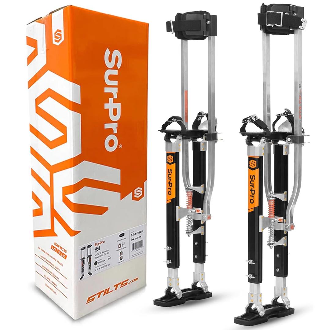 SurPro Double-Sided Drywall Stilts, Magnesium Base, 26 - 40 Height, QuadLock Contractor-Grade Stilts (S2-M-2640) for Drywallers, Painters, Ceiling Work, Stilts Drywall