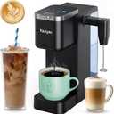 Single Serve Coffee Maker with Built-in Detachable Milk Frother, Iced and Hot Coffee Machine for K Cup & Grounds, 40oz Removable Water Reservoir, 6 Cup Sizes, Fits 7.3" Travel Mug, Black