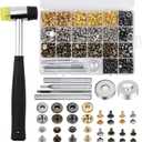 Yizzvb 320 Pcs Leather Rivets Kit, 60 Pcs Leather Snap Fasteners, 2 Size Leather Rivets Double Cap Rivet Kit, Double-Sided Nylon Hammer, 5 Pcs Installation Tools for Leather DIY Projects
