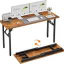 TEMI Long Computer Desk Folding Table - 55.1" Foldable Office Desk, No Assembly, Perfect Writing Table for Bedroom, Dorm, or Apartment, Portable Large Desk or Study Table with Compact Design, Brown