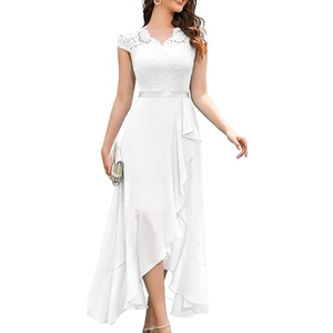 Bbonlinedress Women's V-Neck Dress for Women Wedding Guest Hi-Lo Floral Lace Prom Cocktail Party Formal Bridesmaid Dress, XL