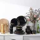 16-Piece Black and Gold Dinnerware Set for 4, Elegant Porcelain Plates and Bowls Set with Golden Rim, Modern Luxury Tableware Service, Complete Dish Set for Home Dining and Gifts