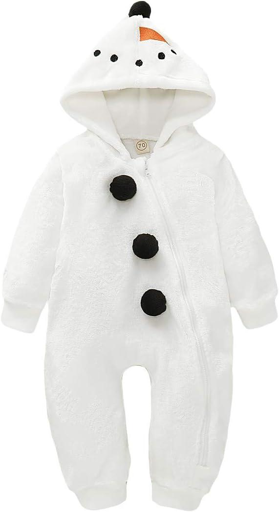 Okbebe Baby Boys Girls Halloween Thanksgiving Christmas Cartoon Snowman Costume Romper Bodysuit With Hat (White-snowman, 2T-3T)