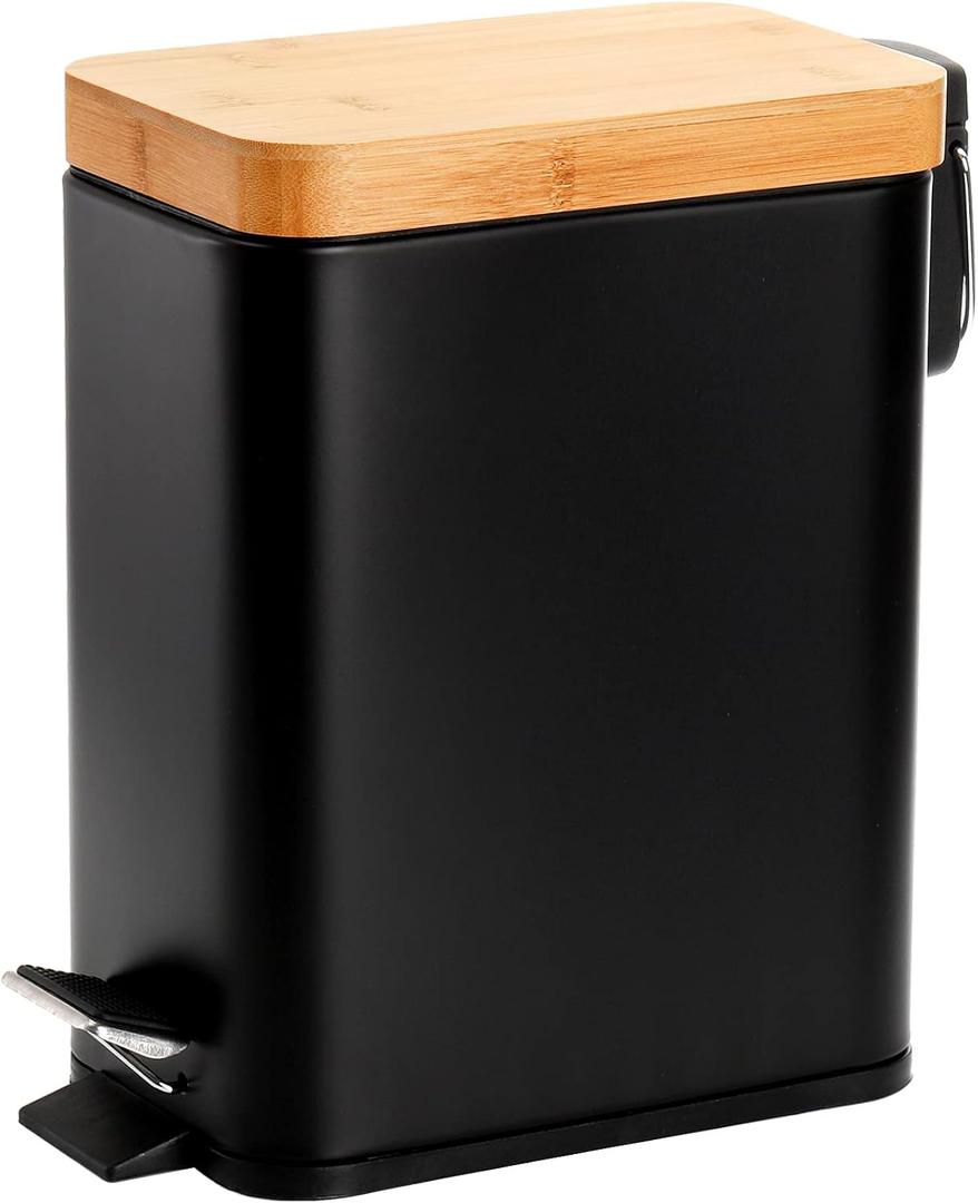 Peohud 1.3 Gallon Step Trash Can with Soft Close Lid, Bathroom Garbage Can with Removable Liner Bucket and Handle for Kitchen, Bedroom, Craft Room, Office, RV, Black