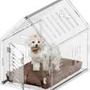 Sumerflos Acrylic Dog House, 24" L x 18" W x 23" H Clear Dog Crate, Modern Indoor Dog Kennel Lockable Ventilated for Most Small Dog Cat Pet
