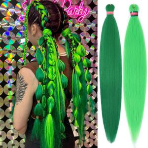 Green+Light Green Pre stretched Braiding Hair 2 Packs Pre feathered Braid Hair Extensions 30 Inches Hair Braids