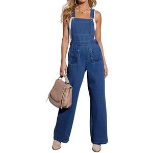 POTILI Women Denim Overalls Bib Baggy Overall Jumpsuit Straight Wide Leg Stretchy Jean Pants Fashion 2025 M/L