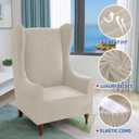 MAXIJIN Stretch Velvet Wingback Chair Slipcover 1-Piece Soft Stylish Plush Slipcovers for Wingback Chairs Thick Rich Velvet Wing Chair Cover with Elastic Bottom (Wing Chair, Khaki)