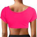 MUNAFIE Belly Dance Practice Tops for Youth Elasticity Soft Tops for Girl Short Sleeved Shirt for Woman Fitness Clothing (Pink)