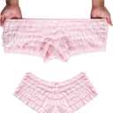 SHARICCA Womens Sexy Mesh Ruffle Panties Booty Boy Shorts Underwear (Pink, M)
