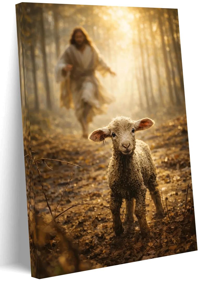 OWTXPXRY Jesus Running After Lost Sheep Canvas Wall Art, 16x24in