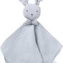 LAWKUL Baby Security Blankets Organic Cotton Muslin Soft Lovey Cuddly Lovie for Newborn Infants Boy Girls Unisex Bunny Grey