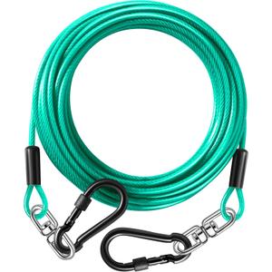 Dog Tie Out Cable 15FT-300Lbs,Heavy Duty Dog Leads&Tether for Yard with Swivel Hook,Small Large Dogs Leash Line for Outside,Rust Chew Proof Dogs Run Cable for Outdoor Camping (Green Cyan, 15FT)