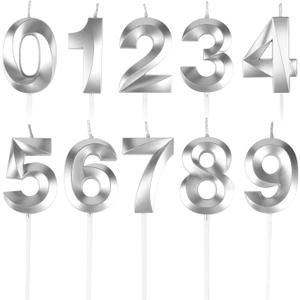 BEAN LIEVE Numeral Birthday Candles - Happy Birthday Cake Candles Numeric Candles Number 0 1 2 3 4 5 6 7 8 9 Used for Cake Decoration on Birthday Parties and Wedding Anniversary Celebration (Silver)