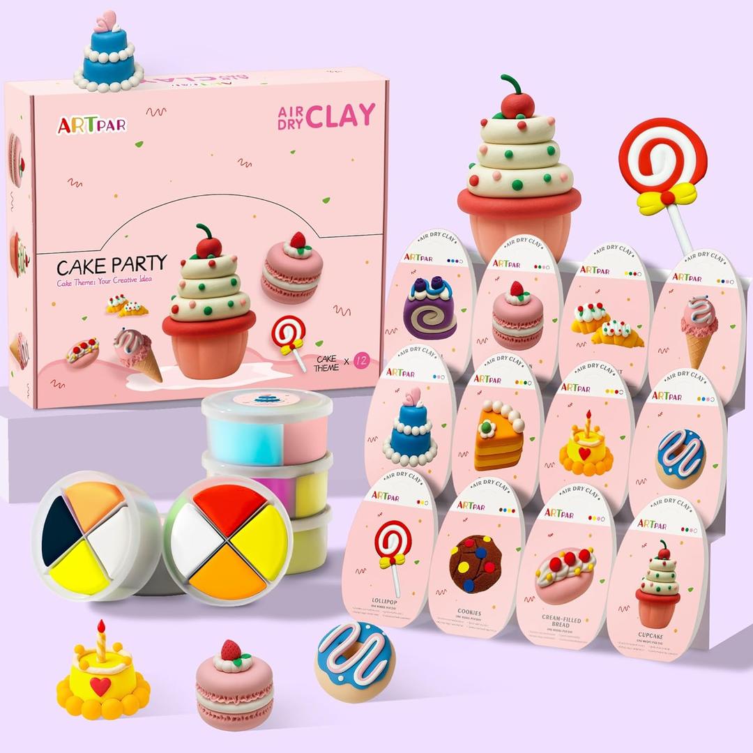 Air Dry Clay for Kids, Modeling Clay Kit, Model Magic Sculpting Set, Ultra Light & Soft, Safe Non-Sticky | 12 Box DIY Art and Crafts School Projects, Home Party Favors for Boys & Girls (Pink Cake Kit)