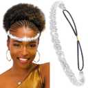 Fstrend Silver Elastic Rhinestone headbands Boho Sparkly Crystal Headpieces Summer Beach Head Chain for Women (Silver A)