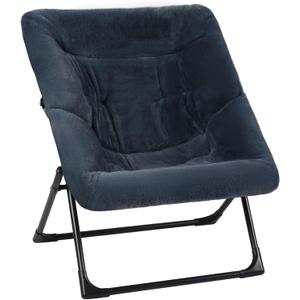 Comfy Saucer Chair for Adults, Soft Faux Fur Bedroom Chair, Accent Dorm Chairs, Flexible Living Room Reading Chairs, Oversized Folding Seat for Teens, X-Large, Navy Blue