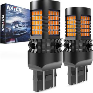 Amber 7443 W21/5W LED Bulbs Yellow Canbus Error Free Turn Signal Lights T20 Led Built-in Resistor No Hyper Flash No Errors For Blinker Light Indicator Light Side Marker Light Bulb(2 PCS)