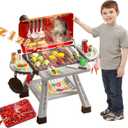 Barbecue Grill Toy Set, Kids BBQ Grill Playset with Smoke Sound Light Simulation Camping Cooking Interactive Toys Christmas Birthday Gift for Toddlers Girls Boys 2-6