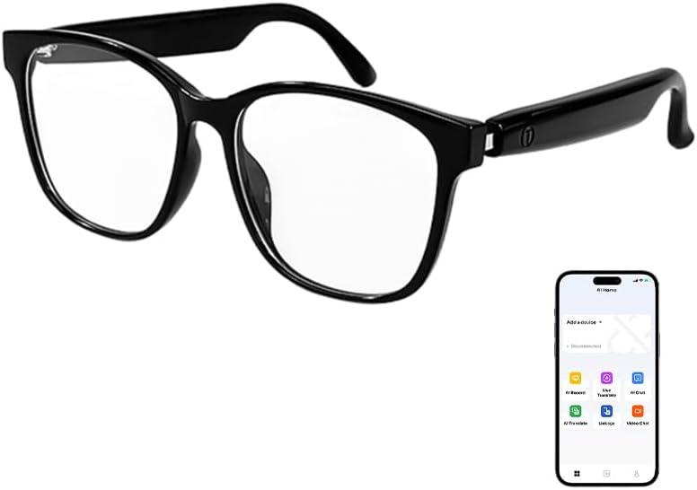 AI Smart Bluetooth Glasses, Bluetooth 5.4, Open-Ear Translation Sunglasses with 144 Languages & Accents, Polarized UV400 Lenses for Daily Travel Business Outdoor Sports (Black Frame Transpraent Lens)